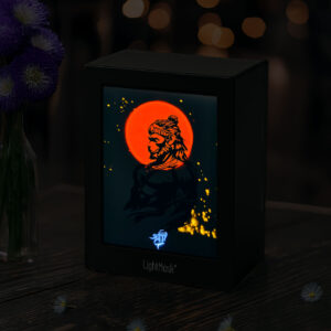 Hanuman Shadow Box – Glowing Side View with Red Aura & Divine Spark