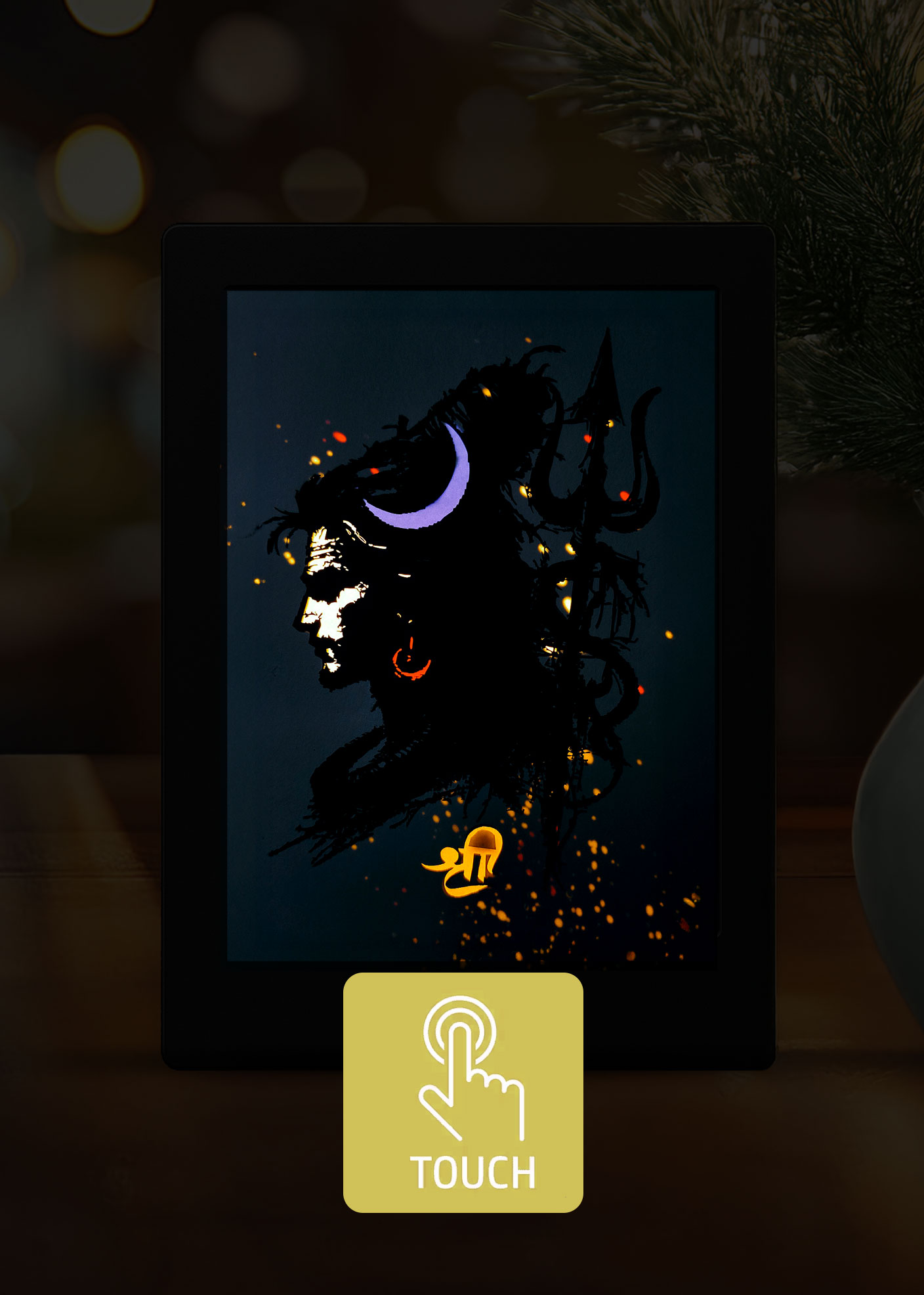 Tranquil Shiva Shadow Box Frame | Side Face with Glowing Moon & Trishul