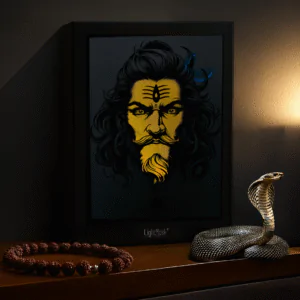 Lord Shiva LightMask® Shadow Box – Glowing Mahadev Close-Up Artwork | Divine Wall Decor