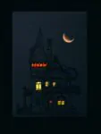 Moonlit Castle – Shadow Box Frame of an Old House with Glowing Moonlight