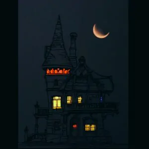 Moonlit Castle – Shadow Box Frame of an Old House with Glowing Moonlight