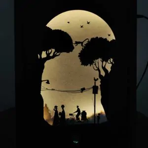 Village Life Harmony – Serene Rural Shadow Box Frame with LED Light