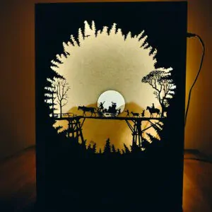 Village Life Shadow Box – Rural India in Motion with Glowing Sunset