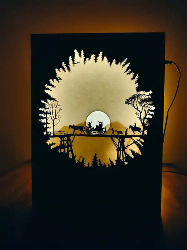 Village Life Shadow Box – Rural India in Motion with Glowing Sunset