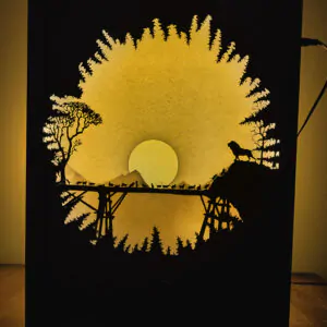 Lion & Cats Family – Shadow Box Frame | Sunset Jungle Scene with LED Light