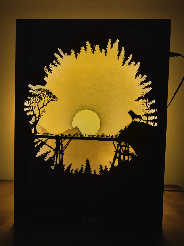 Lion & Cats Family – Shadow Box Frame | Sunset Jungle Scene with LED Light
