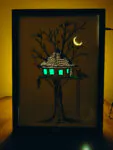 Tree House Reindeer – Shadow Box Frame with LED Light | Moonlit Relaxation Night Scene
