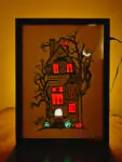 Spooky Halloween House – Shadow Box Frame with Glowing Pumpkins & LED Light