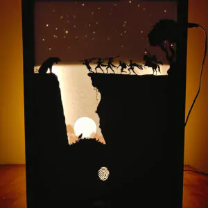 Warrior at Dusk – Shadow Box Frame with LED Light | Sunset Duel Scene with Tiger & Valley