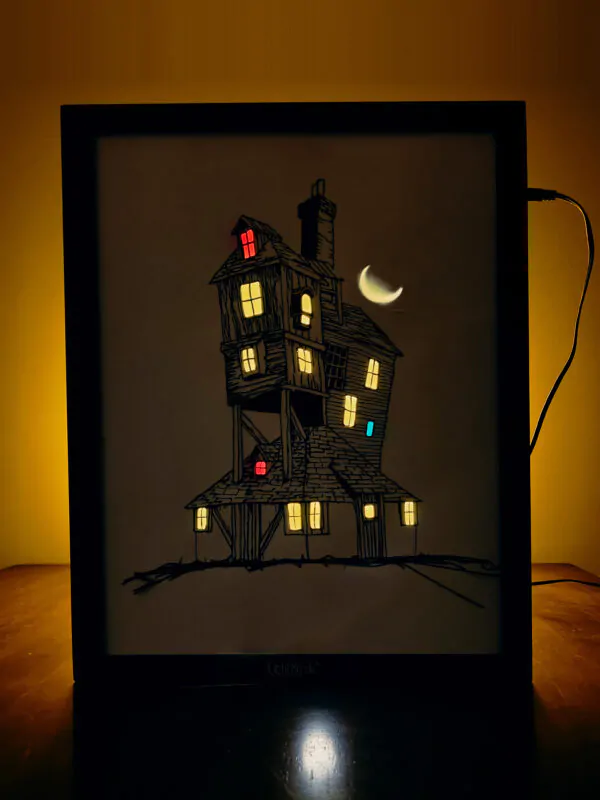 Vintage Porch House – Night View Shadow Box Frame with LED Light & Glowing Moon