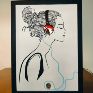 Woman Listening to Music – Shadow Box Frame | Line Art LED Decor for Confidence & Calm