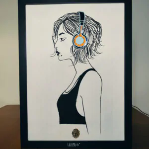 Woman Listening to Music – Shadow Box Frame Celebrating Feminine Harmony