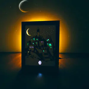 Rural Eid Night – Shadow Box Frame with Glowing Moon, Stars & Village Charm | Eid Special Decor